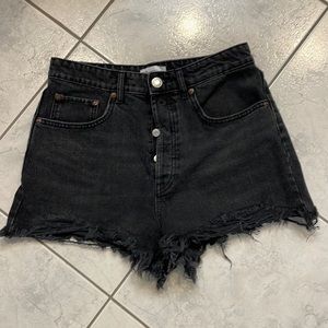Zara Frayed High Rise Denim Shorts
